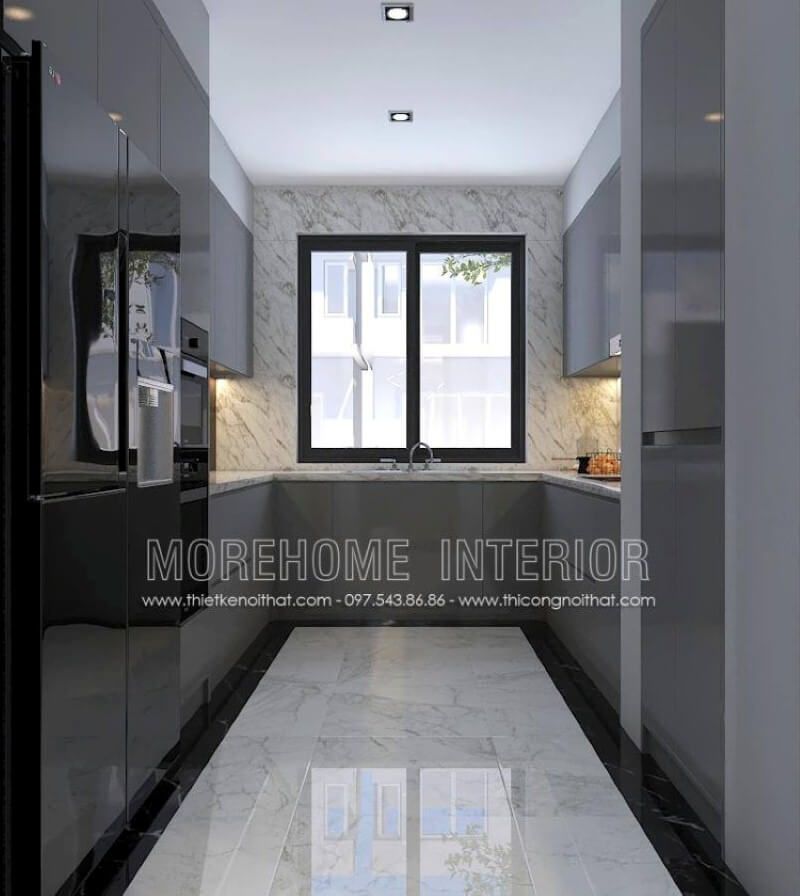 Đối với phòng bếp hiện đại không được lớn, mẫu tủ bếp chữ U gỗ công nghiệp acrylic màu xám là lựa chọn không thể hơn, đặc biệt phù hợp với các không gian chung cư, biệt thự, nhà phố. Tủ bếp gỗ công nghiệp và tủ bếp acrylic
