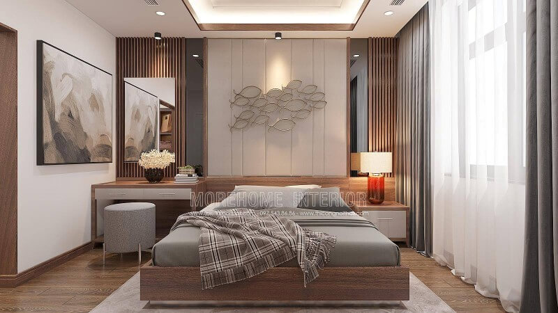 Chắc hẳn trong mỗi chúng ta mỗi sáng thức dậy đều muốn ngắm cảnh bình minh và nó càng được nâng niu hơn tại các khu đô thị, thành phố nhà san sát nhau, ý tưởng bố trí nội thất phòng ngủ hiện đại sử dụng tối đa nguồn sáng tự nhiên luôn là điểm quan trọng trong thiết kế từ kts Morehome. Thiết kế nội thất biệt thự