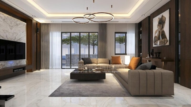 Mẫu bố trí nội thất phòng khách cao cấp phù hợp không gian biệt thự, nhà phố đặc biệt tại Parkcity, với ý tưởng tận dụng tối đa nguồn sinh khí tự nhiên với hệ thống cửa kính cường lực lớn. Thiết kế nội thất biệt thự