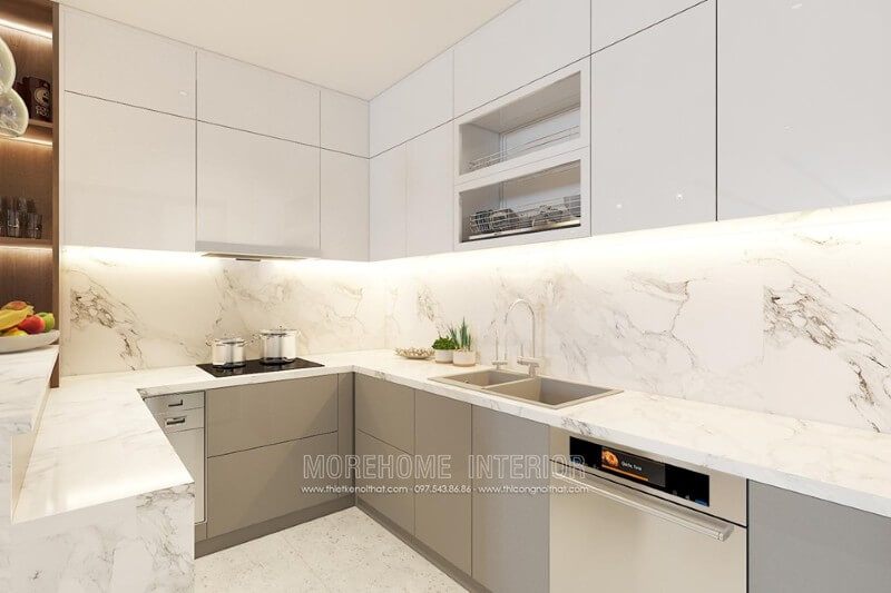 Thiết kế nội thất phòng bếp chung cư hiện đại